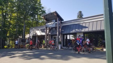 Riders gathered outside Giant Magog in Quebec, Canada, for a road ride.