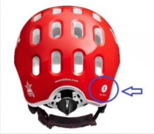 The Woom helmet size is marked on the rear. Only size Small is being recalled. 