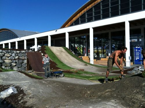 Eurobike 2012: Workers complete the pump track on Tuesday