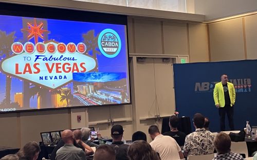 Kersten, in high-vis apparel, announced the Las Vegas show at the NBDA Summit Wednesday.
