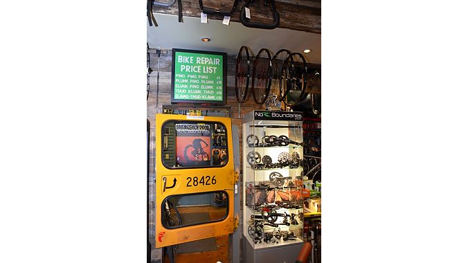 No Boundaries Sport's service area is entered through an old school bus door. The labor rates are non-negotiable.