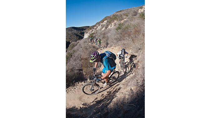 Trials and mountain bike legend Hans Rey escorts Crankbrothers employees and a handful of cycling journalists on a ride to test out new product in the company’s Laguna Beach back yard.