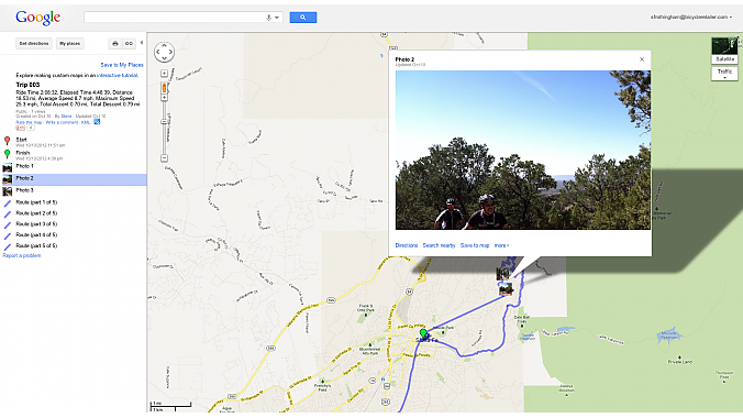 After a ride, you can share a link to an interactive Google map. Users can click on the map to see images taken there.