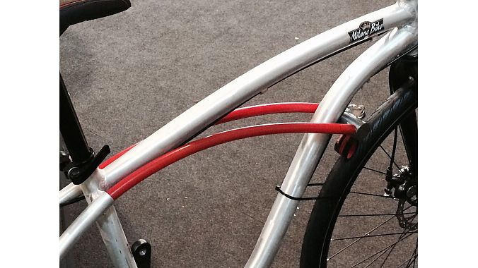 Milano Bikes showed this frame with an integrated cable lock that looked like cantilever frame tubes.