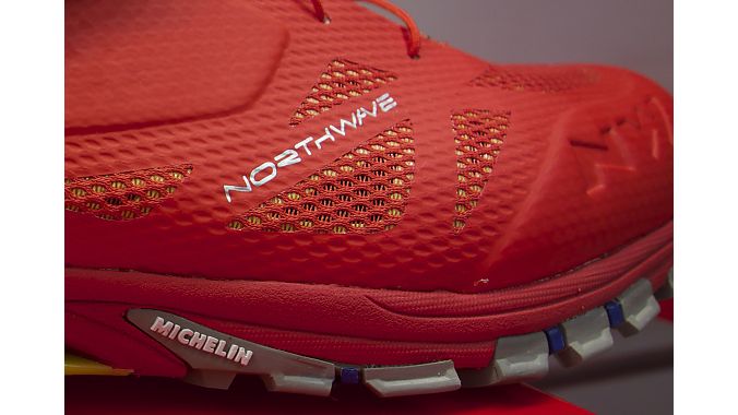 A closeup of the Michelin logo on the Spider 2 shoe.