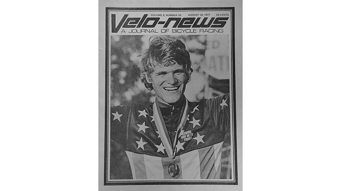 Paul Deem on the cover of a 1977 issue of Velo-news.