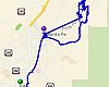 The map of a ride as shown on a phone after a ride is completed. Notice the markers for where photos were taken. On this ride, I mistakenly had the GPS turned off on my phone, so the mapping is imprecise. 