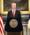 Bill de Blasio at City Hall in 2019. Wiki Commons photo. Bill de Blasio at City Hall in 2019. Wiki Commons photo.