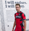 Team BMC's Taylor Phinney with the pact. Team BMC's Taylor Phinney with the pact.