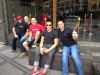 SRAM's OE sales team sit on the front steps of the Tempus Hotel Monday afternoon sharing a six-pack of Taiwan's finest--Taiwan Beer.  Photo: Marc Sani